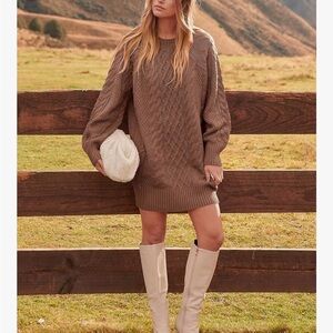 Cozy Cable Knit Sweater Dress in Taupe